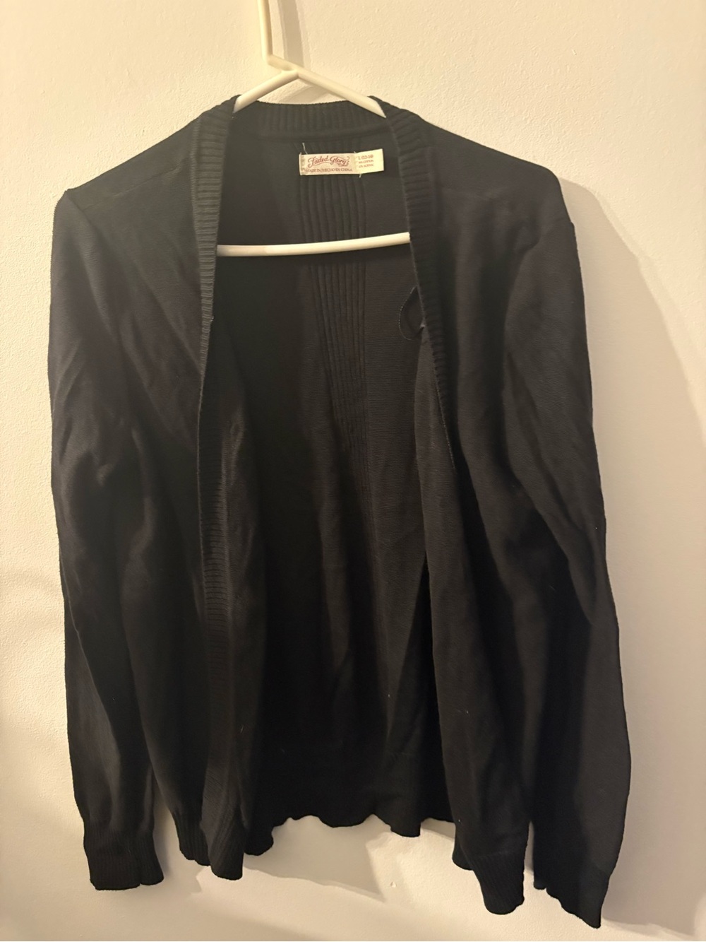 Faded Glory Womens Black Open Front Cardigan Sweater Large 12–14 Cotton Blend